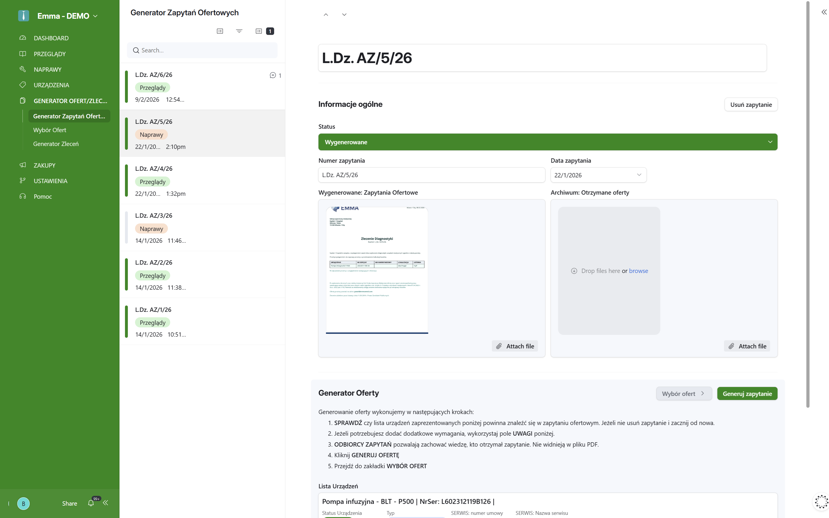 Generator dokumentów PDF w systemie Emma